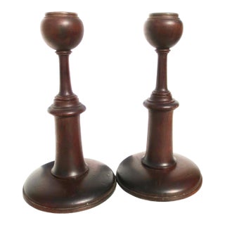 English Arts and Crafts Oak Candlesticks- A Pair of 2 For Sale