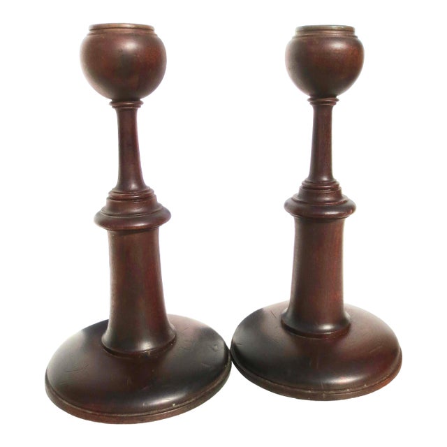 English Arts and Crafts Oak Candlesticks- A Pair of 2 For Sale