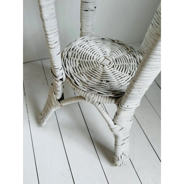 Vintage Victorian Style Painted White Wicker Indoor or Outdoor Plant Stand For Sale - Image 4 of 8