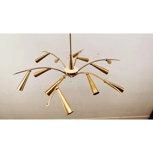 Mid-Century Modern Sputnik Chandelier with Brass Cones from Stilnovo For Sale - Image 3 of 18