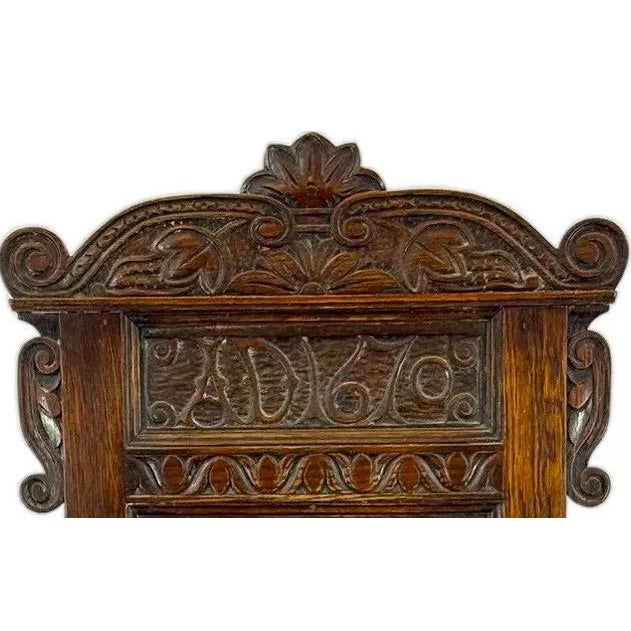 Rare Dated 1670 Museum-Quality 17th C. Charles II English Oak Yorkshire Wainscot Armchair For Sale - Image 4 of 13