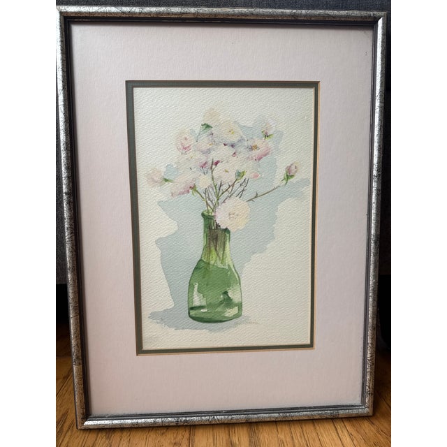 1970s Floral still life with green glass vase Floral Bouquet by Nancy Martin For Sale In San Francisco - Image 6 of 6