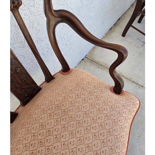19th Century Antique Art Nouveau Edwardian Carved Walnut Armchair For Sale - Image 11 of 16
