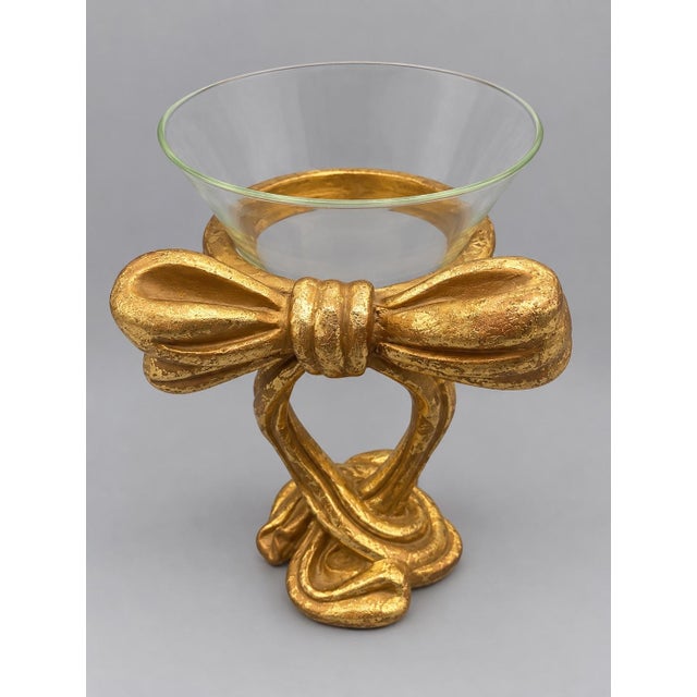 1996 Gold Gilt Bow Pedestal Glass Vase For Sale - Image 6 of 6