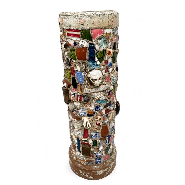 Folk Art Vintage Mosaic Umbrella Holder For Sale - Image 3 of 3