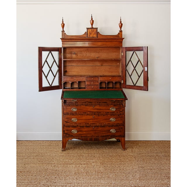 American Federal Mahogany Secretary Desk & Bookcase With Astragal Glazing and Fitted Writing Interior For Sale - Image 4 of 5