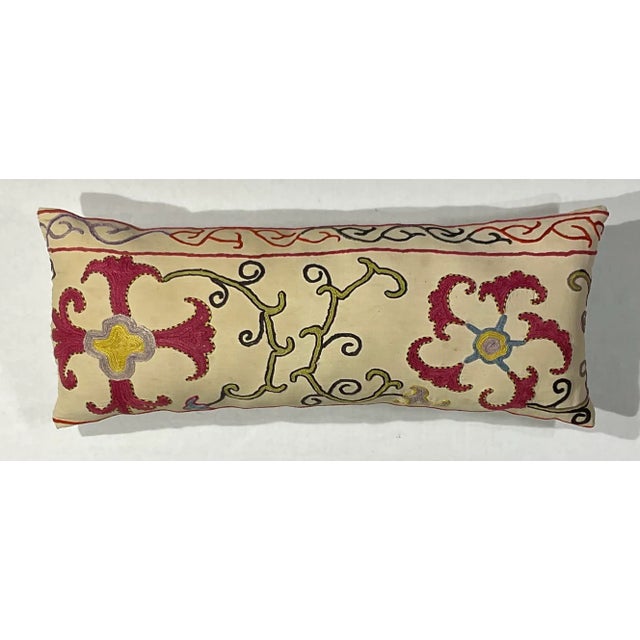 1910s Single Antique Silk Embroidery Suzani Pillow For Sale - Image 5 of 11