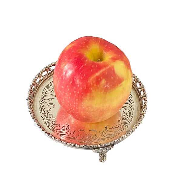 Rustic European Vintage Engraved Footed Portuguese 833 Silver Salver For Sale - Image 3 of 6