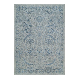 Fine Jacquard With Sickle Leaf Design Wool and Plant Based Silk Hand Loomed Gray Oriental Rug For Sale