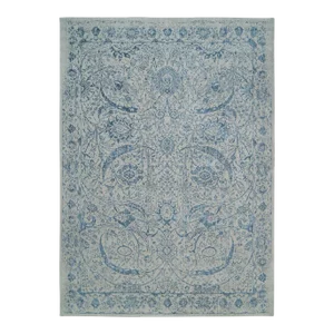 Fine Jacquard With Sickle Leaf Design Wool and Plant Based Silk Hand Loomed Gray Oriental Rug