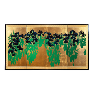 Japanese Gold Leaf Iris Four-Panel Folding Screen After Ogata Kōrin
