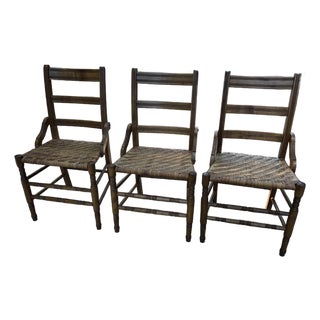 1970s Collection of Short Wooden Ladder Back Chairs- Set of 3 For Sale