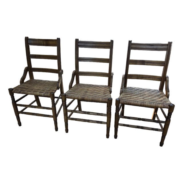 1970s Collection of Short Wooden Ladder Back Chairs- Set of 3 For Sale