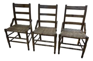 1970s Collection of Short Wooden Ladder Back Chairs- Set of 3