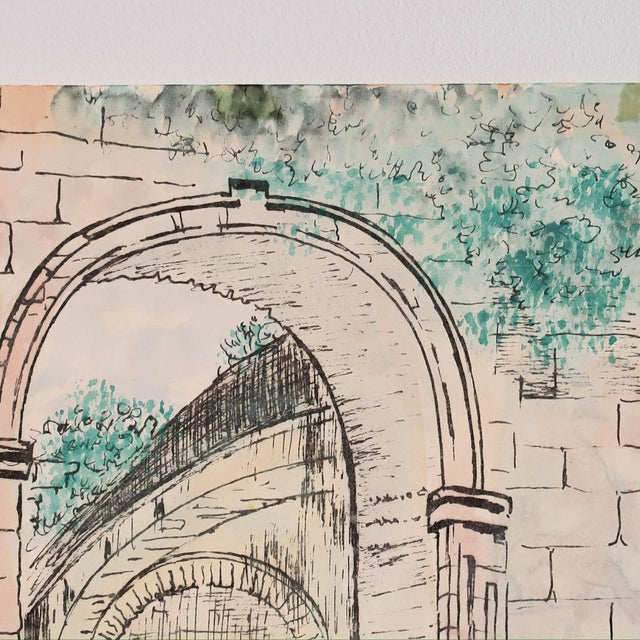 Mid 20th Century Vintage Signed Architectural Archway Ink and Watercolor Illustration on Paper by Artist Jorge Dunn For Sale - Image 5 of 12
