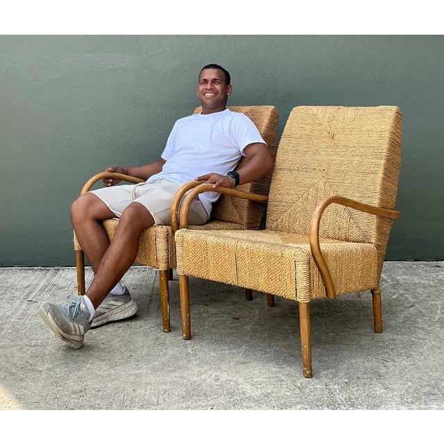 Vintage Japanese Wood and Twisted Jute Lounge Chairs - Pair For Sale - Image 9 of 12