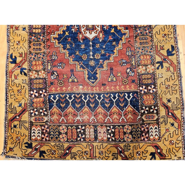 19th Century Handwoven Anatolian Village Area Rug, Wool, Red & Navy, 3' x 5' For Sale - Image 14 of 18