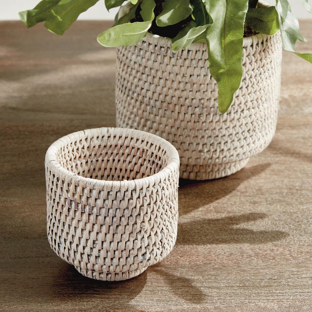 Wood Burma Rattan Cachepots Small, Set Of 2 For Sale - Image 7 of 7