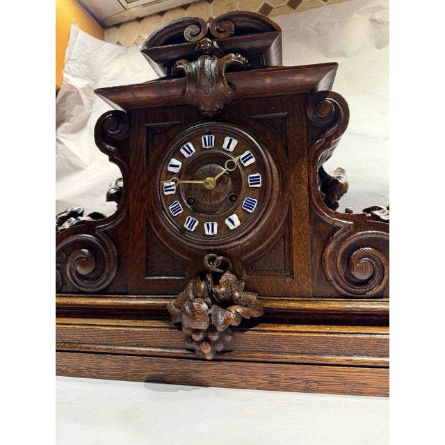 Large 19th Century Carved Black Forest Mantel Clock For Sale In Los Angeles - Image 6 of 15