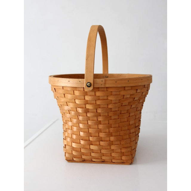 Vintage Splint Weave Basket With Bail Handle For Sale - Image 11 of 16