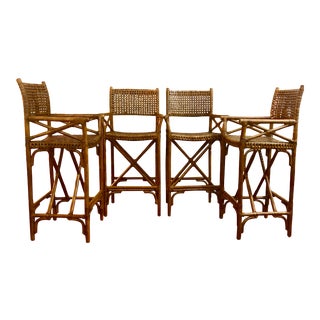 1950s Antalya Style McGuire Laced Rawhide Bar Stool - Set of 4 For Sale