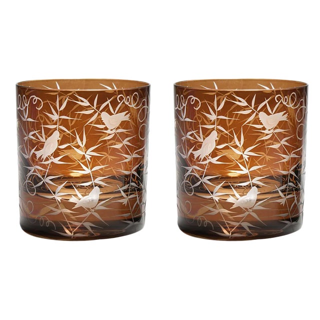 Traditional Finch Double Old Fashioned Glasses Mahogany - a Pair For Sale - Image 3 of 3