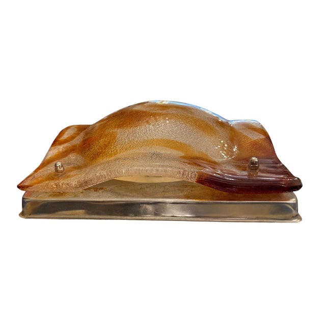 Italian 1970s Mazzega Amber & Clear Murano Glass Wall Sconce or Flush Mount For Sale - Image 3 of 9