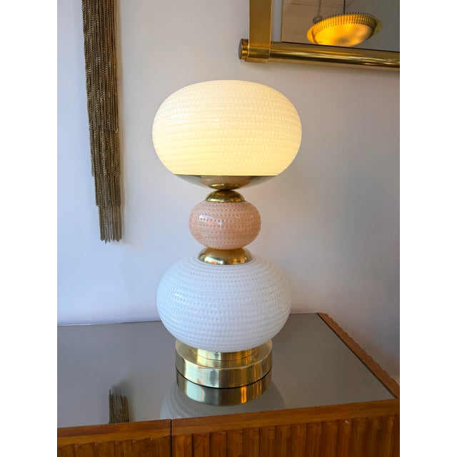 Contemporary Brass and Murano Glass Textured Bulb Lamps - Pair For Sale - Image 10 of 12