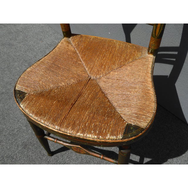 Vintage French Country Dark Green & Gold Rush Seat Accent ...