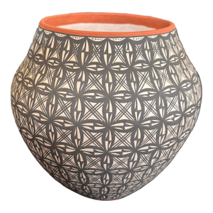 Acoma Pueblo Fine Line Pottery Jar by L. Antonio — Intricate Geometric Star Motif, Hand-Coiled, 7"