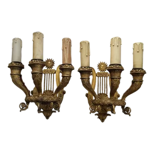 Late 18th/ Early 19th Century French Louis XIV "The Sun King" Gilt Bronze Figural Wall Sconces - a Pair