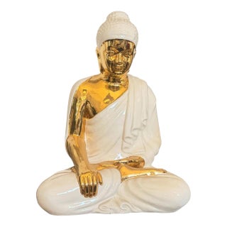 1980s Modernist White and Gold Porcelain Buddha Statue by Tommaso Barbi For Sale