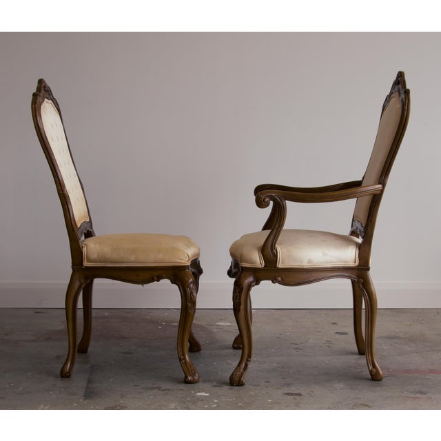 1960s Set of 12 Karges Louis XV Carved Dining Chairs in Napoleonic Bee Silk, 1960's For Sale - Image 5 of 14