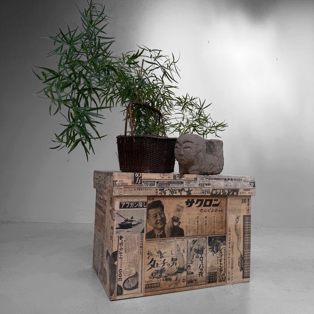 Japanese Tea Chest with Newspaper Paper and Advertisements, 1960s For Sale - Image 12 of 14