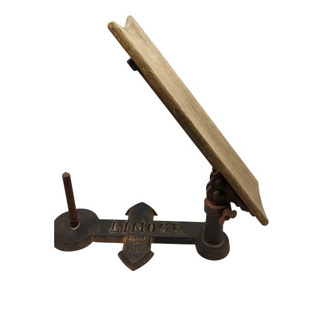 1910s Antique Limoges Factory Artist’s Cast Iron & Wood Detailing Armrest – 1916 For Sale - Image 5 of 11