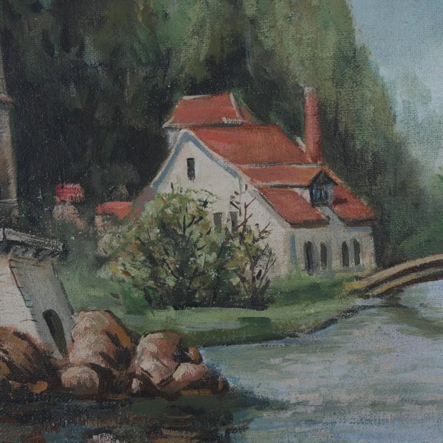 Traditional Vintage European Village Oil Painting – Hand-Painted Scenic Landscape Art For Sale - Image 3 of 12
