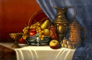Still Life With Apples, Unknown Artist Oil on Canvas, Signed L.r.