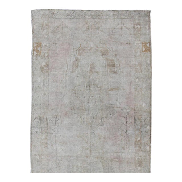 Wide Turkish Oushak Gallery Runner in Muted Tones With All-Over Design For Sale