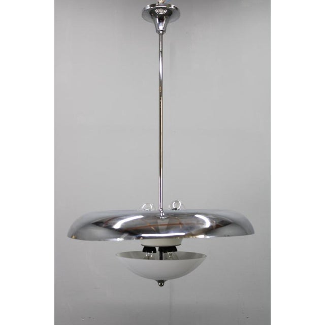 Art Deco Chrome and Opaline Glass Chandelier from Napako, 1930s For Sale - Image 3 of 14