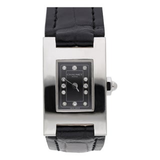 Vintage Chaumet Still De Chaumet Diamond Dial Steel Quartz Black Strap Watch For Sale