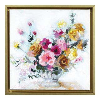 Flowers With Ruffles - Framed Abstract Colorful Still Life Mixed Media Original Artwork by Kellie Newsome For Sale