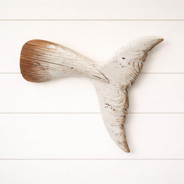 Kenneth Ludwig Chicago Distressed Wood Whale Tail Wall Art 15"H For Sale - Image 4 of 4