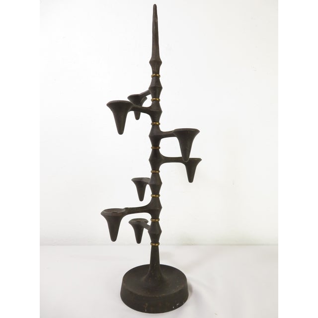 Mid-Century Modern Mid Century 19" Dansk Jens Quistgaard Rotating Candelabra ~ Iron Candle Holder ~ Danish Modern Table or Mantel Art Decor For Sale - Image 3 of 12