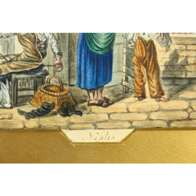 Gold Antique Attributed T. Rowlandson Pair Watercolor Paintings of Naples Genre Scenes For Sale - Image 8 of 11