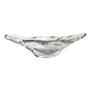 Daum France Signed Freeform Clear Crystal Centerpiece Bowl, Mid-Century For Sale