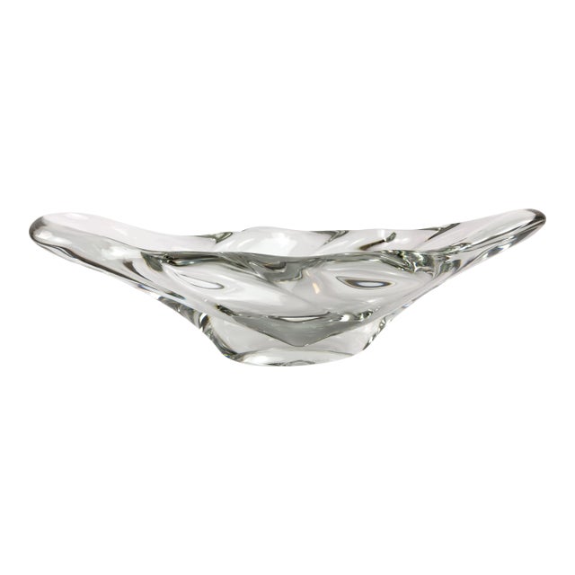Daum France Signed Freeform Clear Crystal Centerpiece Bowl, Mid-Century For Sale