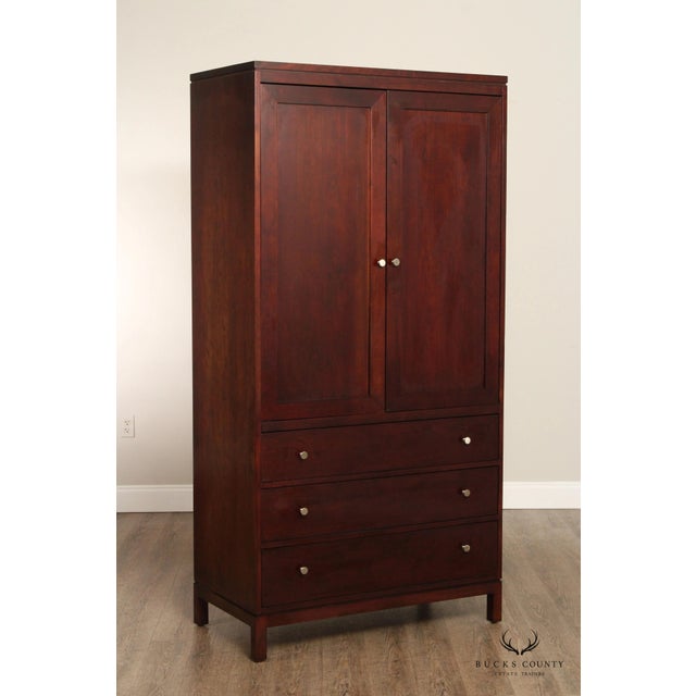 High Quality American Made Cherry Entertainment or Storage Armoire with Pair of Doors Over Dovetailed Drawers