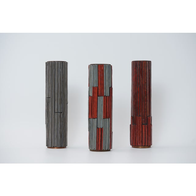 Mid-Century Modern Red and Grey Mosaic Pottery Vase from Ritter, 1960s, Set of 3 For Sale - Image 4 of 12
