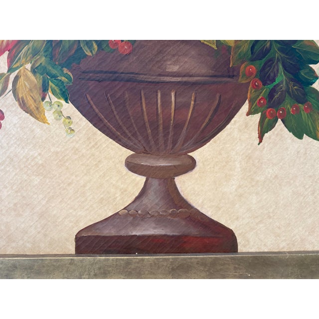 Large Original Fruit and Flowers in Urn Still Life Painting on Panel For Sale In New York - Image 6 of 6