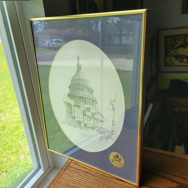 Drawing/Sketching Materials Vintage Don Cannavaro Framed and Signed Lithograph ' Us Capitol Dome Washington TexasThriftJunkie (560) For Sale - Image 7 of 17